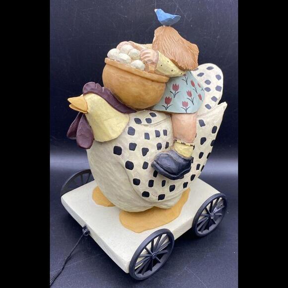 Williraye Studios Folk Art ~ 7" EGG HUNT Pull Toy (Girl on Chicken) ~  WW7502 - Picture 5 of 9